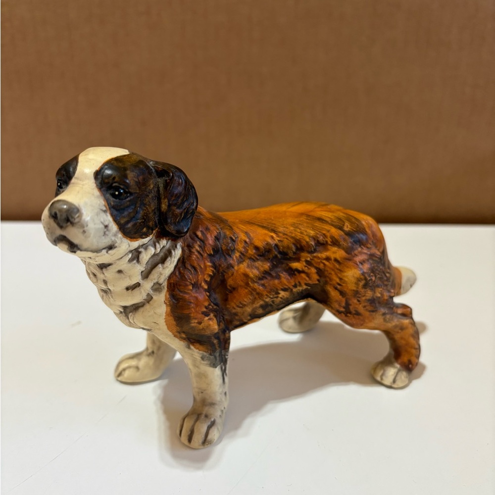 St. Bernard Figurine by UCTCI Japan Ceramic Original Foil Label 7 Inch